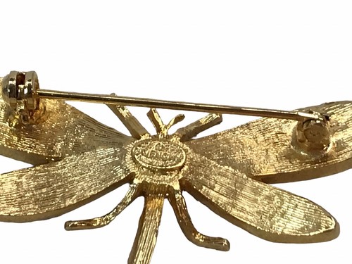 Vintage Marked GIVENCHY Dragonfly Goldtone Rhinestone Brooch Pin Mint + Gift Box - Picture 3 of 14