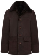 Uomo Classico Marrone pelle di Pecora Cappotto Vero Montone Camoscio Giacca