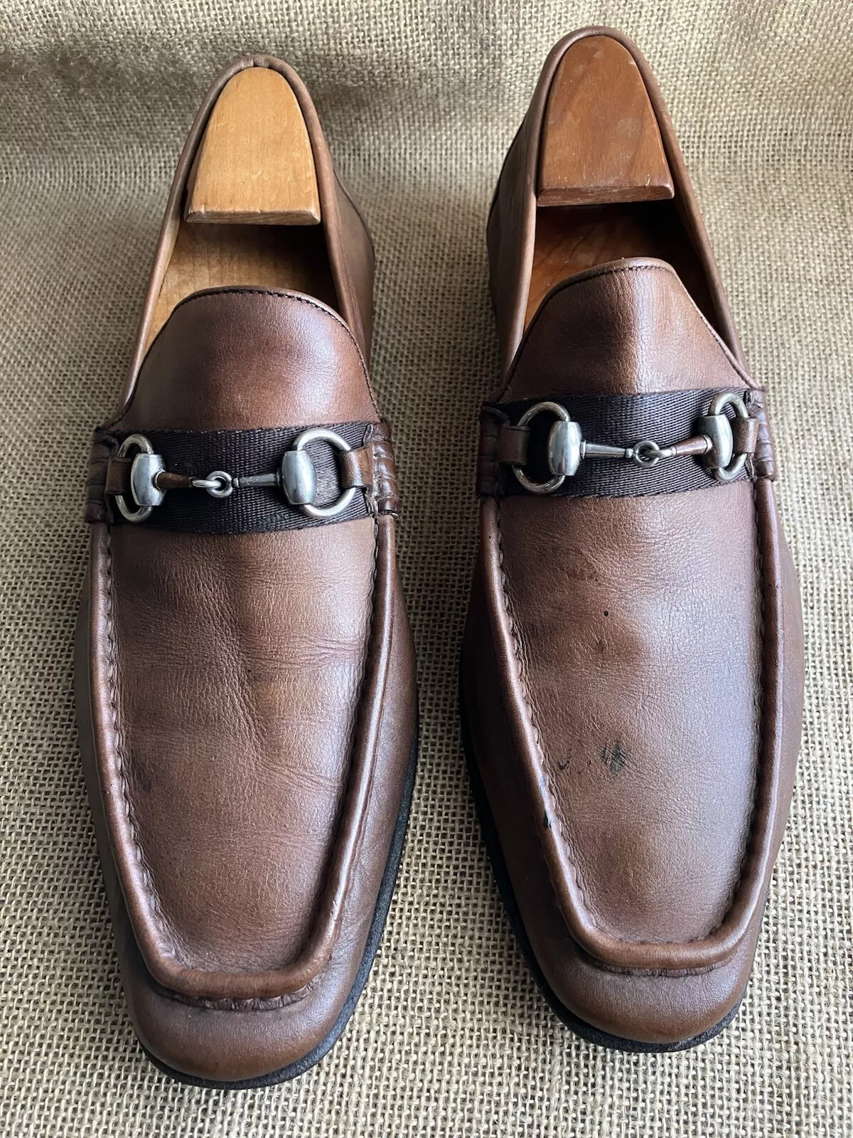 Mocassins homme Gucci 174325 cuir marron argent Horsebit taille US 7,5    EU 40,5 E