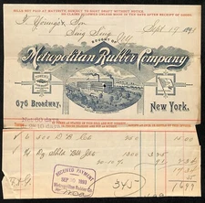 Metropolitan Rubber Co. Broadway NYC 1893 Billhead Townsend Young Sing Sing (#5)
