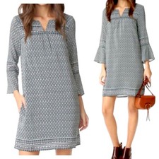 MADEWELL 100 Silk Starland Print Bell Sleeve Dress Boho Bandana Small Green