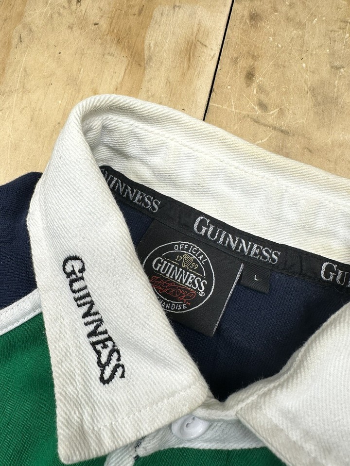 Guinness Rugby Shirt Polo Short Sleeve Green/Blue Stripe Men’s Large eBay