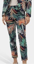 Mango Women's Tropical Print Slim-Leg Black Multi-color Pants Size 4