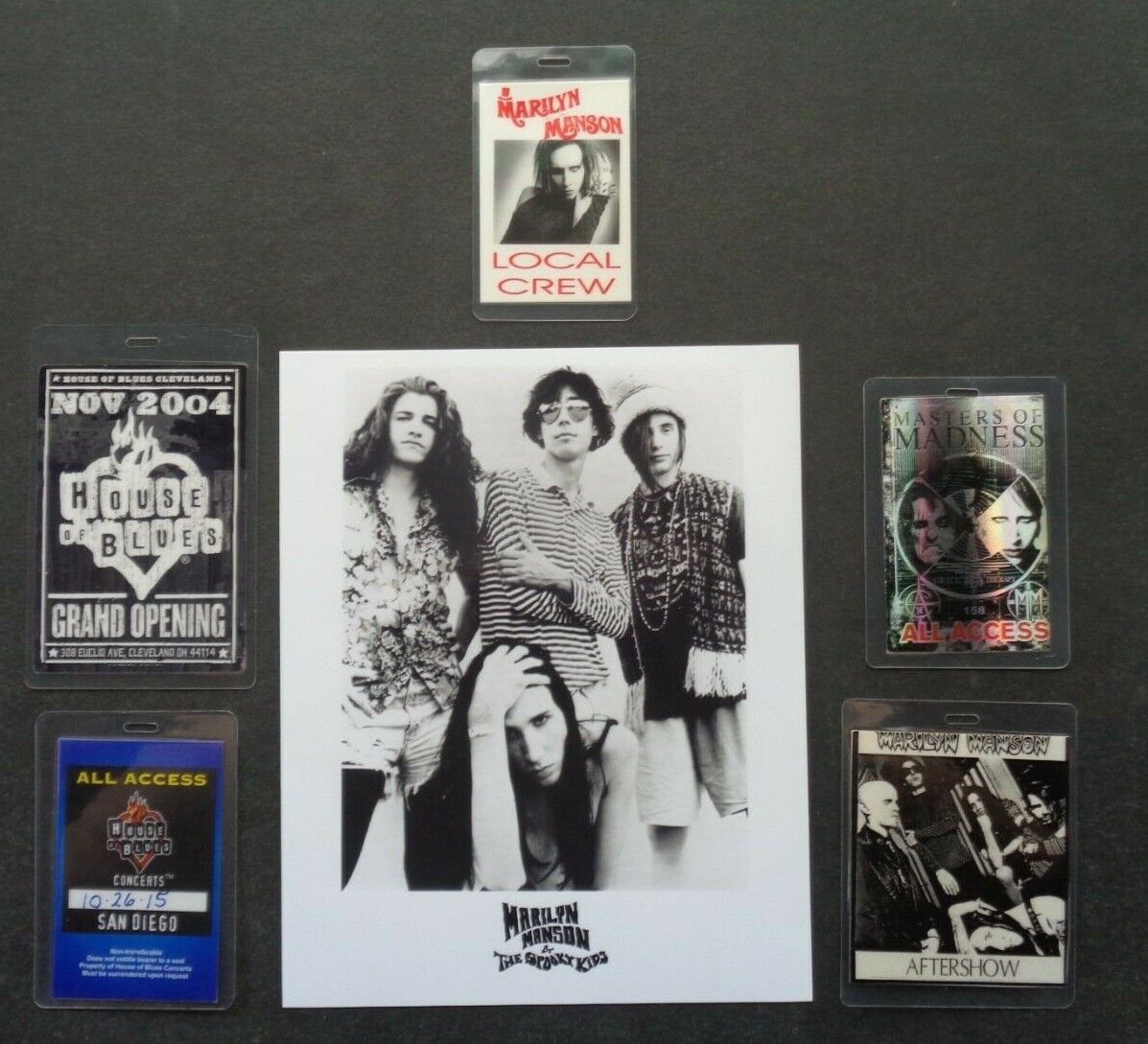 MARILYN MANSON,B/W Promo photo,5 vintage Backstage passes