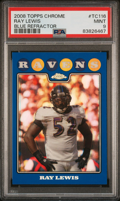 RAY LEWIS 2008 TOPPS CHROME BLUE REFRACTOR SP TC116 PSA MINT 9 POP 2 RAVENS