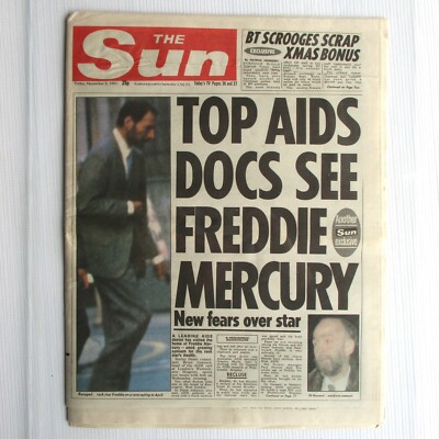 Freddie Mercury AIDS Docs 'The Sun UK Newspaper 8th November 1991' (Queen)
