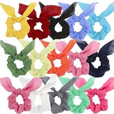 15Pcs Chiffon and Silk Scrunchies with Bow Knots, Bright Color Ponytail Color A