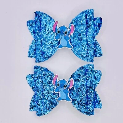PRETTY POLLY Stitch Pigtail Hair Bow Set Clips Blue Girls Accessories Bows Sparkly Gift