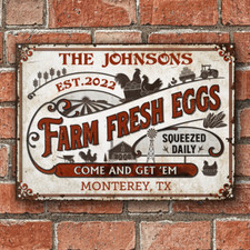 Personalized Chicken Farm Fresh Eggs Metal Sign, Chicken Coop Sign Vintage Style