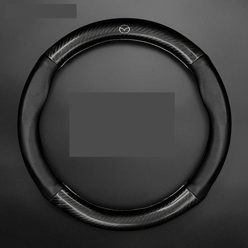 Carbon Fiber Car Steering Wheel Cover Genuine Leather 15''/38cm for Mazda Black - Bild 2 von 7