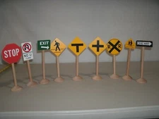 Set of 9 Small Wood Road  Traffic Signs Set, 7.5x2 inch