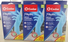 (3) O-Cedar Playtex Premium Reusable Cleaning Gloves w/ Drip-Catch Cuff Blue Med