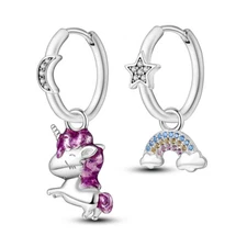 MULA Rainbow Horse Hoop Earrings Pave CZ For Women Jewelry 925 Sterling Silver