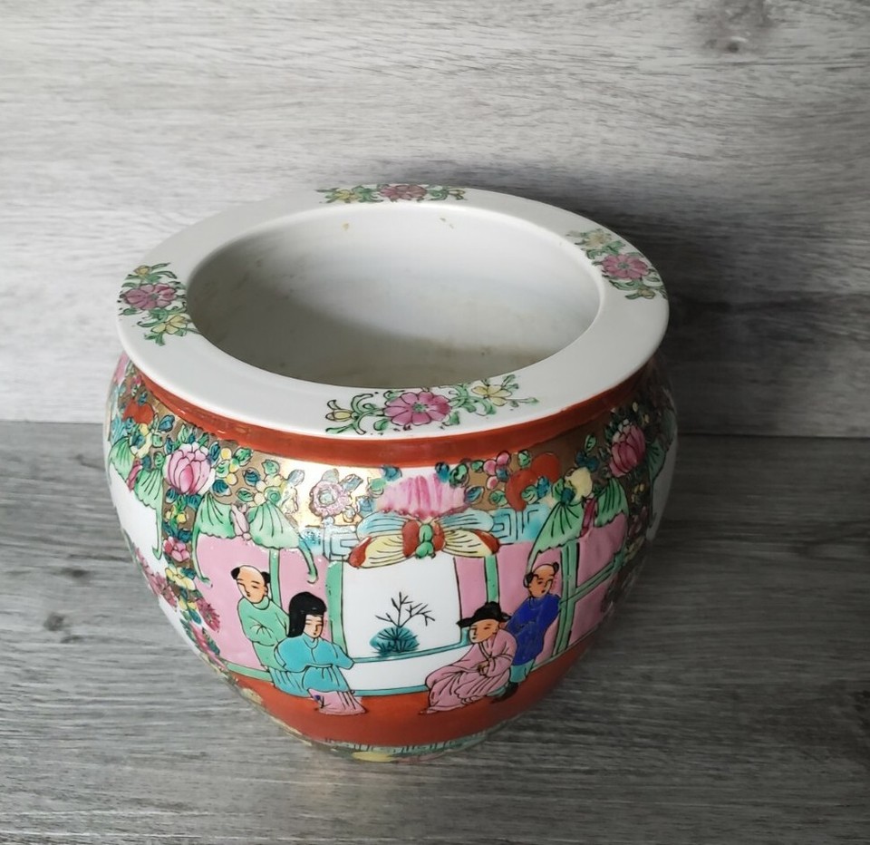 Vintage Set Of 2 Chinese Famille Rose Porcelain Planters, Hand Painted