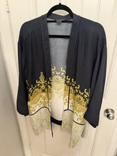 CITRON Santa Monica Scroll Print 100% Silk Button Up Shirt Top Size 2x