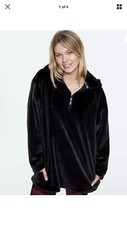 PINK by Victoria Secret Women's Black Half Zip Faux Fur Hoodie Small