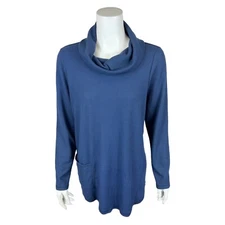 LOGO Lounge by Lori Goldstein Women's Micro Cloud Waffle Cowl Neck Top Medium Sz