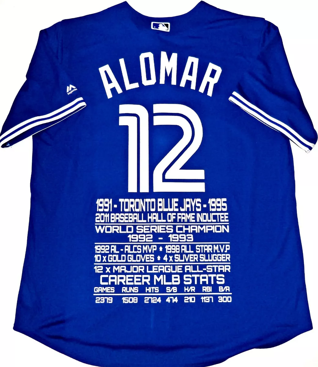 XL- ROBERTO ALOMAR BLUE JAYS MLB CAREER STATS/AWARDS MAJESTIC LICENSED  JERSEY