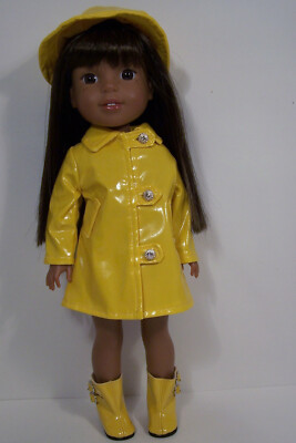 3pc YELLOW Raincoat HAT Rain Boots Doll Clothes For 14'' AG Wellie Wisher (Debs*)