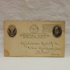 UX18 ''WILLIAM McKINLEY'' POSTAL CARD ONE CENT POSTMARKED 1903