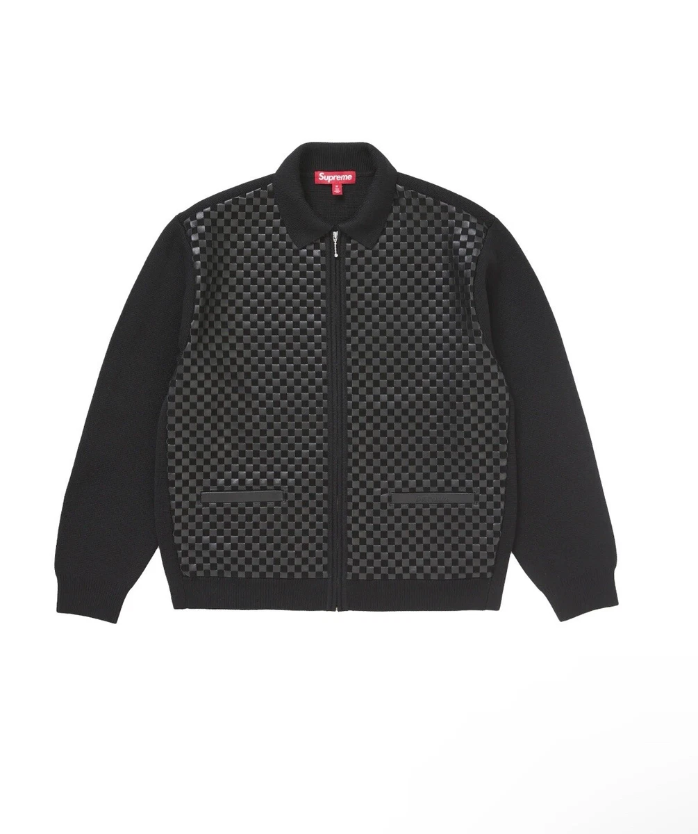 トップス supreme leather cardigan s size Supreme Woven Leather Zip Up Cardigan (FW24) Black Size Small IN