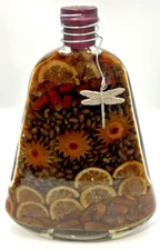 VTG Glass Bell Shaped Bottle Vinegar Oil Infused Vegetable Peppers Lemon 11.75"