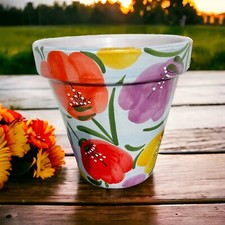 Hand-Painted Spanish Ceramic Large Plant Pot | 23cm x 22cm | Tulip Design
