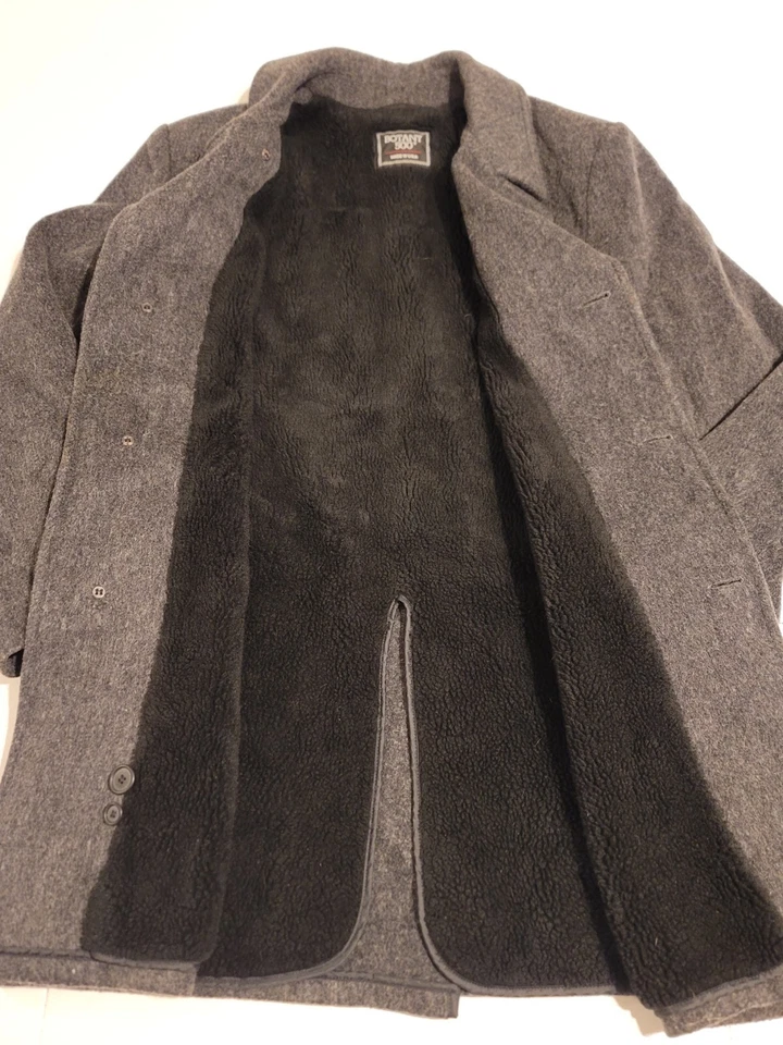 Vintage Botany 500 Men's Gray Fleece Lined Wool Trench Coat Button Overcoat 44L - Image 3 of 4