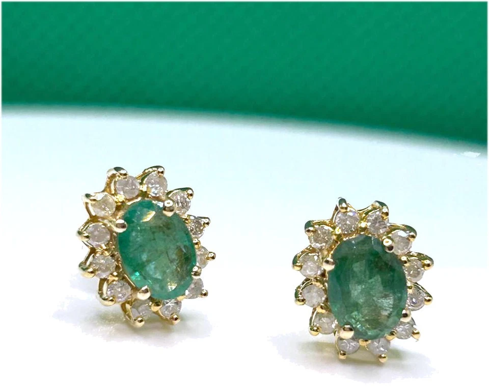 2,50 Ct Smaragd & Diamant Ohrringe In 14K Gelbgold - Bild 3 von 4