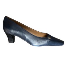 VAN DAL Mid Block Heels Navy Point Court Shoes Slip On Leather Ladies Size 7 41