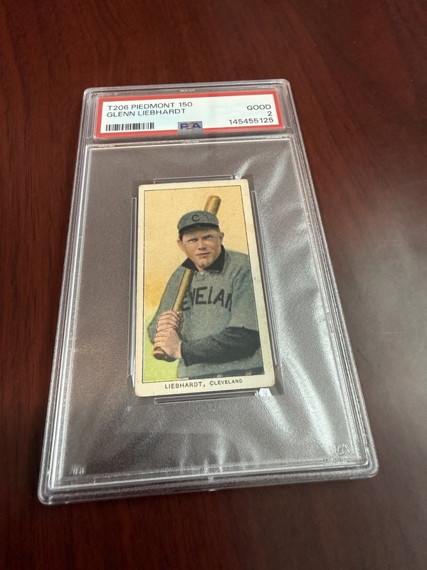 1909 T206 Piedmont 150 Glenn Liebhardt Rookie Card. PSA 2