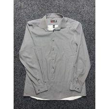 JF J. Ferrar Slim Fit Stretch Dress Shirt Mens L 16-16.5 Grey Geometric Pattern