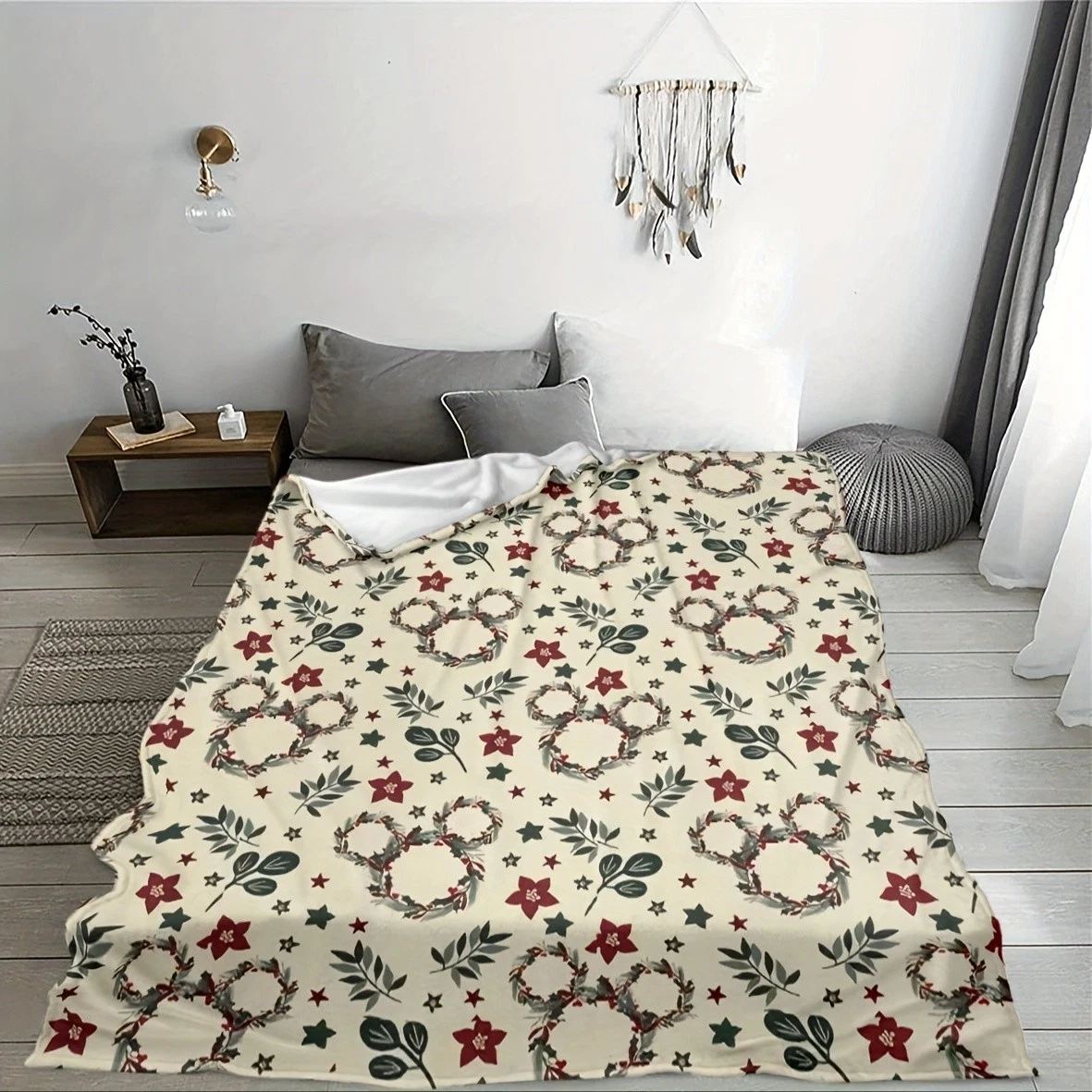 Mickey Mouse Christmas Wreath Flannel Blanket | Holiday Decoration, Festive Gift