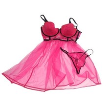 Victoria's secret Chantilly Lace pink lingerie set Babydoll 36C/large NWT