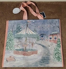 Marshalls Large Reusable Tote Bag Beautiful Christmas Carousel Winter Village