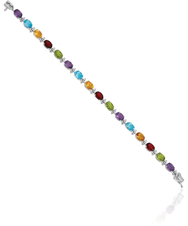 14K Solid White Gold Multi-color Tennis Bracelet - Image 2 of 4