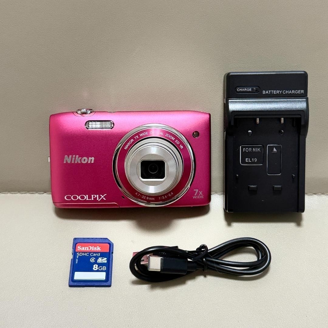 Nikon Coolpix S3500 Pink Digital Camera 20.1MP 7x Zoom Auto Focus