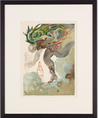 Salvador DALI Original ''Giants (Inferno: 31)'' Divine Comedy Wood Engraving COA