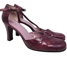 Vintage y2K Nine West 6.5 Burgundy Leather Mary Jane Hill Round Toe Ankle Strap