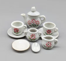 Japan Vintage China Porcelain Miniature Dollhouse Floral Tea Set 10 Pieces