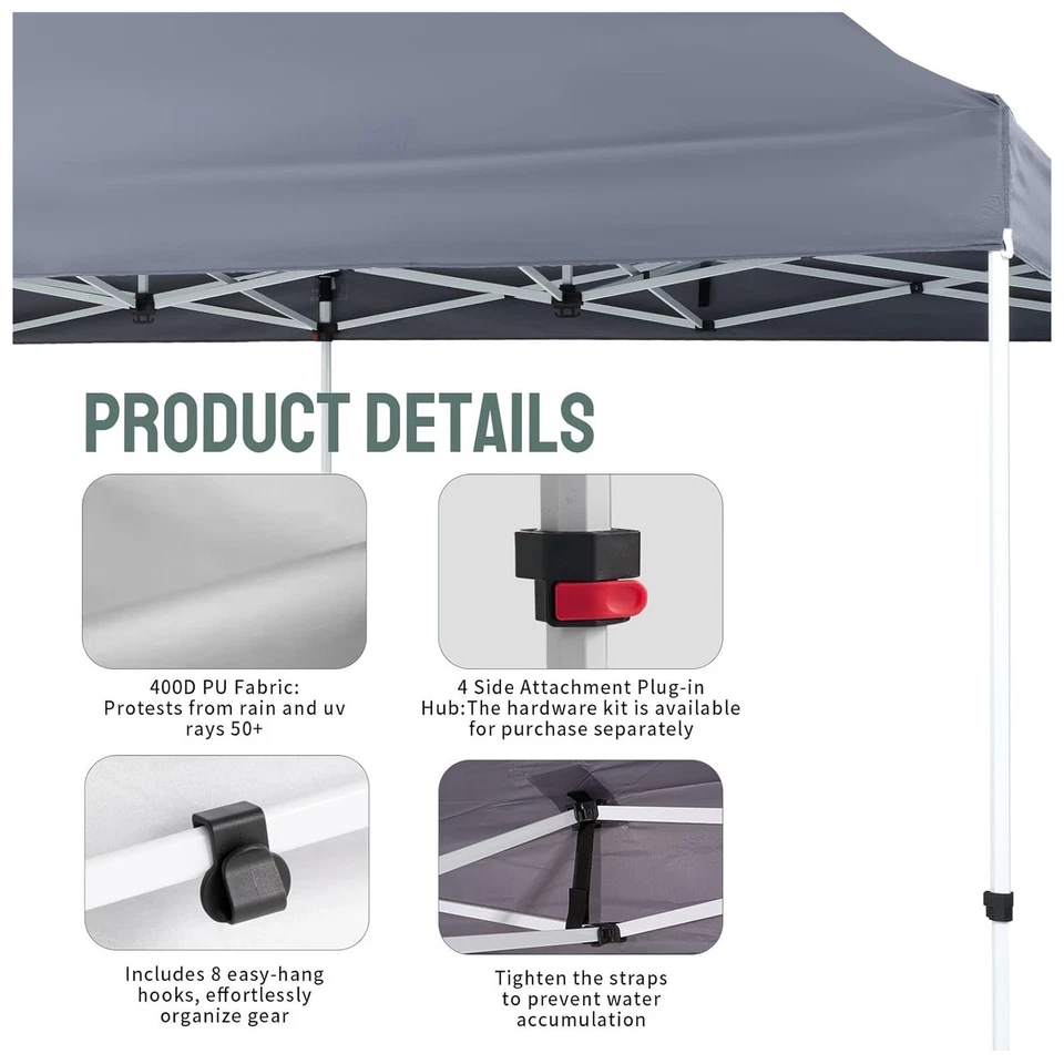 CROWN SHADES 10x20 Pop Up Canopy, Heavy Duty Tent for Events, Grey (Used) - Image 4 of 4