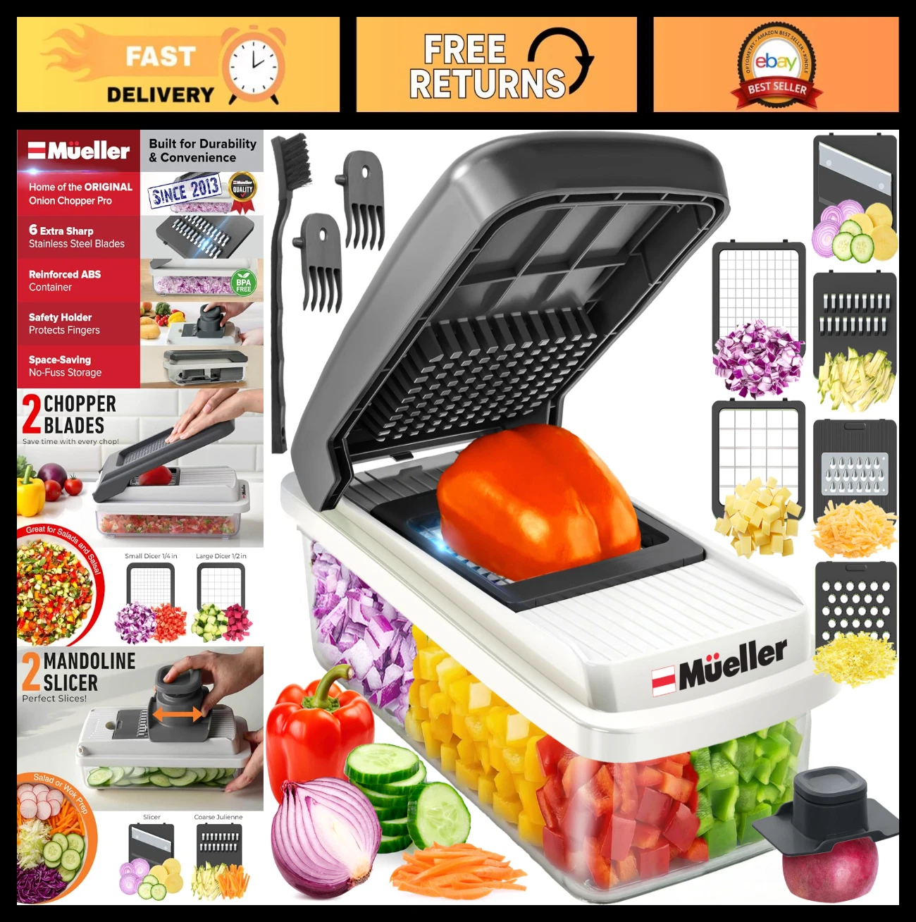 Vegetable Chopper Mandoline Slicer, Food Dicer & Cheese Grater with Container, K