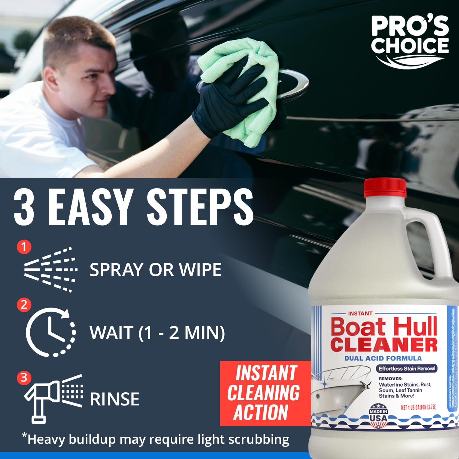 Instant Boat Hull Cleaner - Dual Acid Formula for Scum, Rust, Hard Water Stains