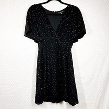 Madewell Women Dress Sz 2 Black Metallic Dot Print Mini Wrap Front Romantic