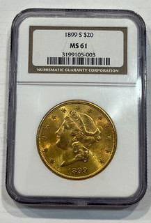 1899 S $20 Liberty Head Gold Double Eagle (MS 61) NGC