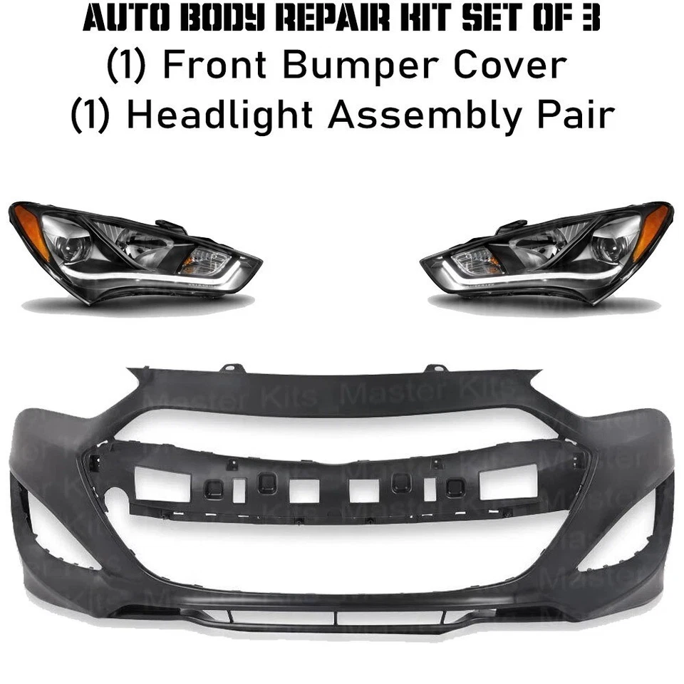 Front Bumper Cover & Headlight Assembly Kit For 2013-2015 Hyundai Genesis Coupe Foto 2 de 4