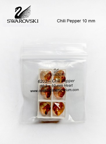Swarovski - 6202 Crystal Heart Pendants - Chili Pepper 10.3 x 10 mm -6 pc