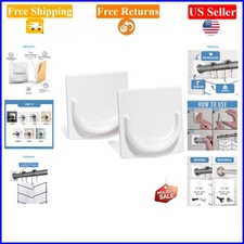 White No Drilling Adhesive Shower Curtain Rod Holders, 2 Pack, Small