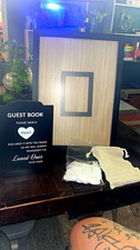 Modern Wedding Guest Book Frame Sign-In Set w/ Wooden Heart Tokens Black/Beige
