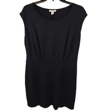 Nine West Size L Drop Waist Dress Black Midi Length Blouson